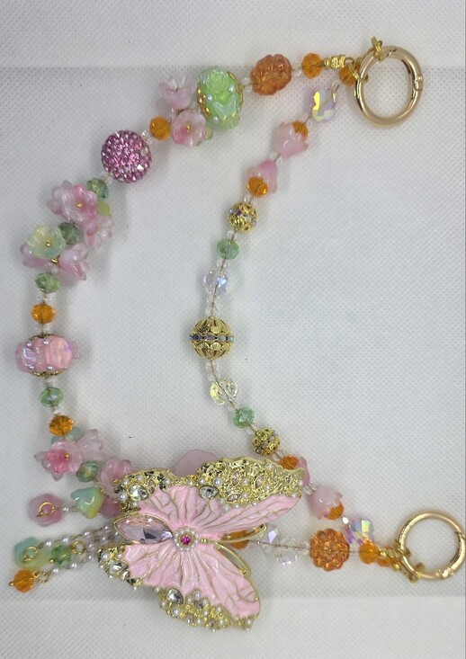 Other - Pink Butterfly Beads Crystal Bag Charm